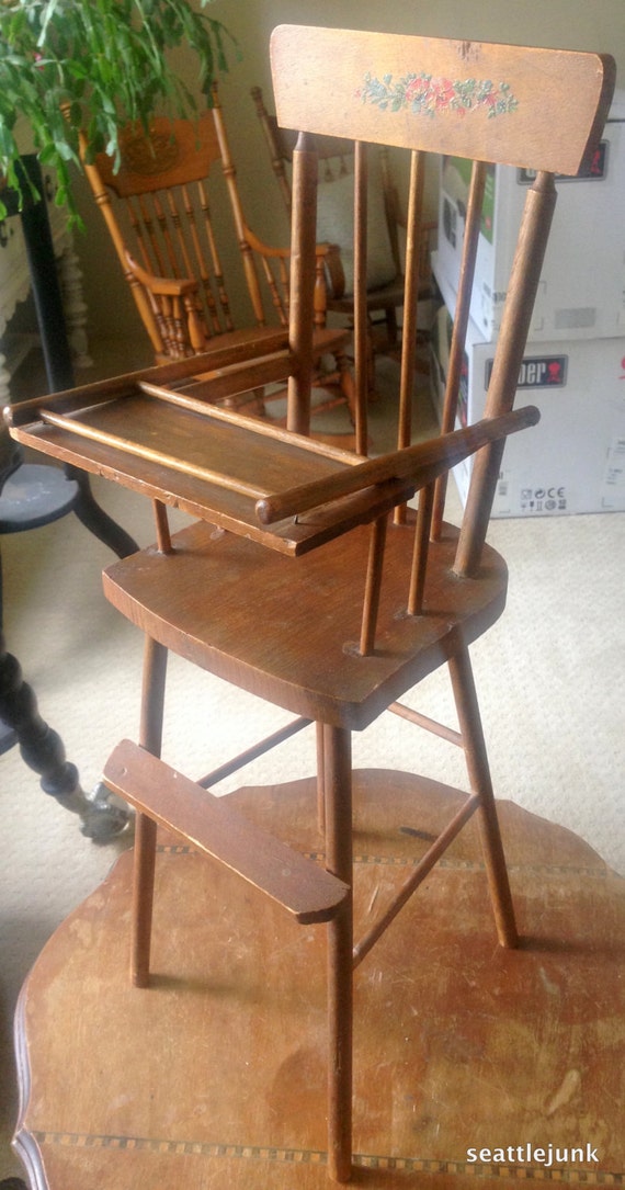 1940 S Vintage Wooden Baby Doll High Chair Doll Not   Il 570xN.774105324 T58f 