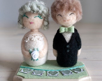 Felted Wedding Cake Topper - bride and groom