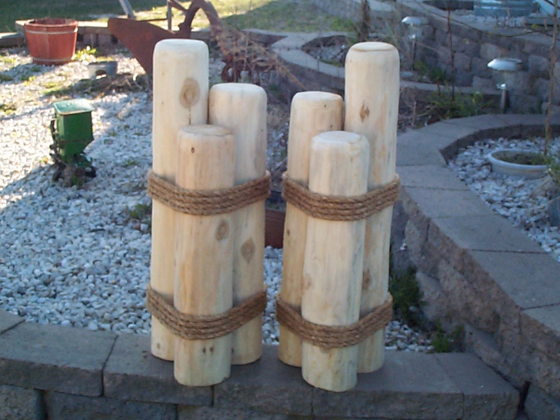 2 Wooden Pilings Lawn Pier Dock Ornaments Cedar Garden Decor