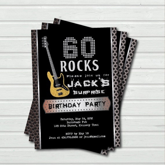 Surprise 60th birthday invitation. 60 rock and roll music