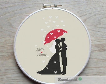 Wedding cross stitch pattern, bride and groom, just married, DIY customizable pattern, modern cross stitch, PDF, ** instant download**