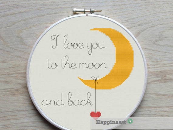 modern cross stitch pattern, I love you to the moon, valentine, cross stitch quote, PDF  ** instant download**