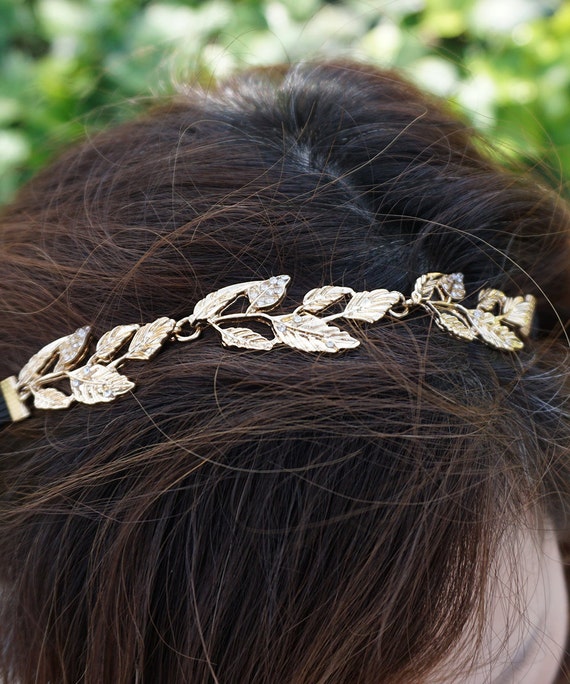 Gold Leaf Headband Greek Goddess Headpiece by ShopBaublesNGems