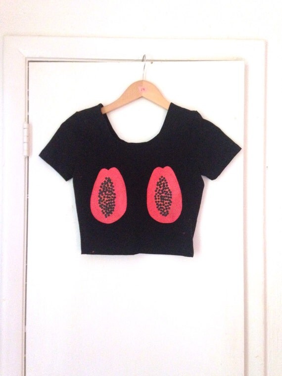 papaya boobs / crop top / large / black by butterbabes on Etsy
