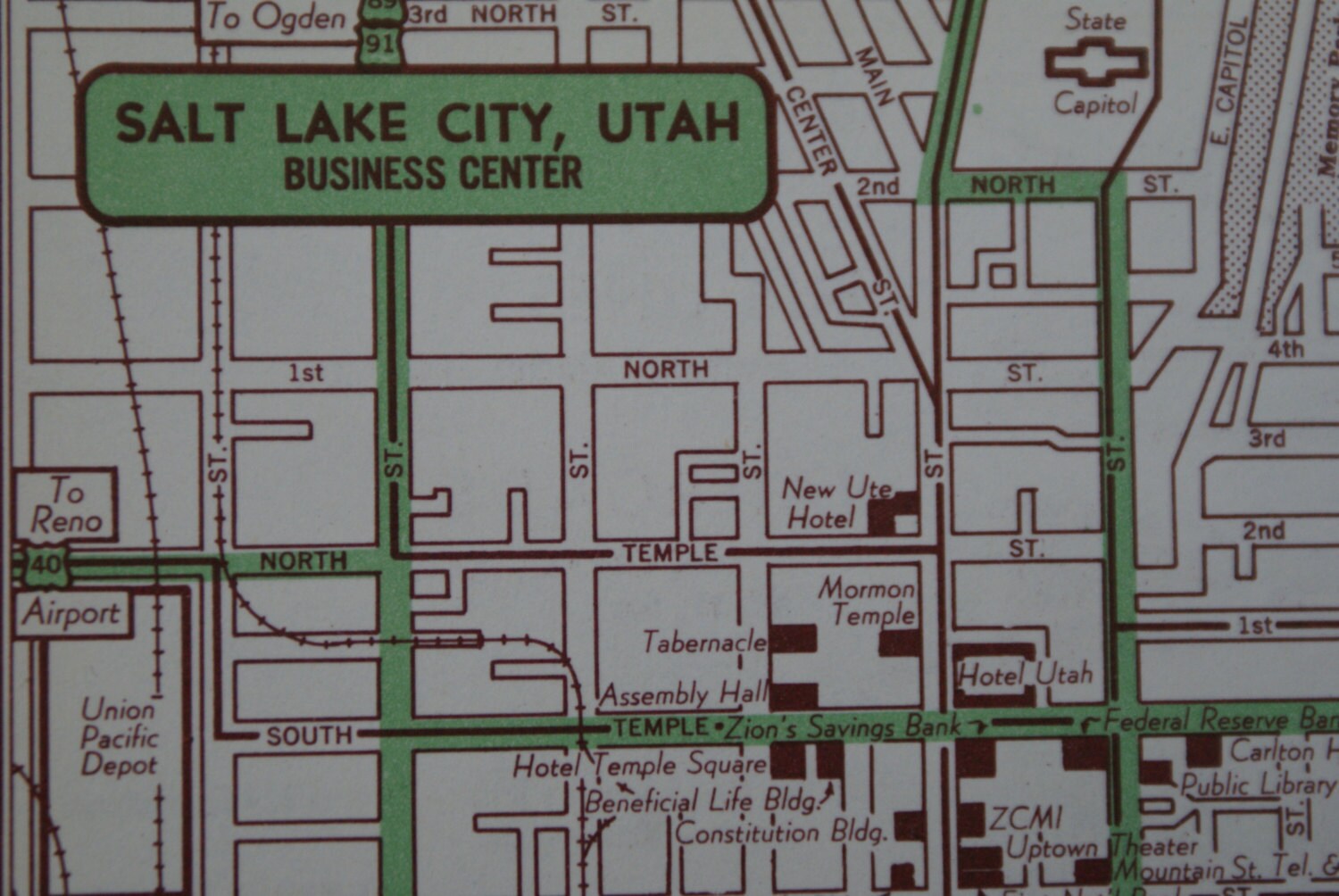 1951 Salt Lake City Map Vintage Map of Salt by TheWoodenEarth