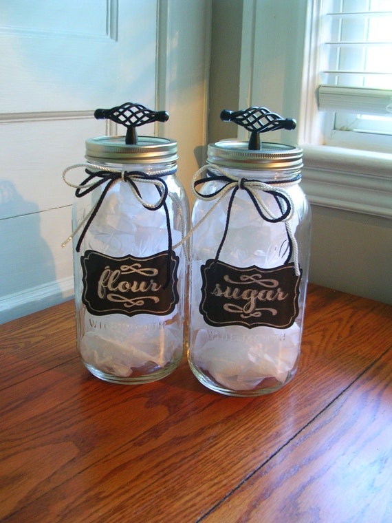 Sugar and Flour Glass Storage Jars/Glass Mason Jars/Kitchen