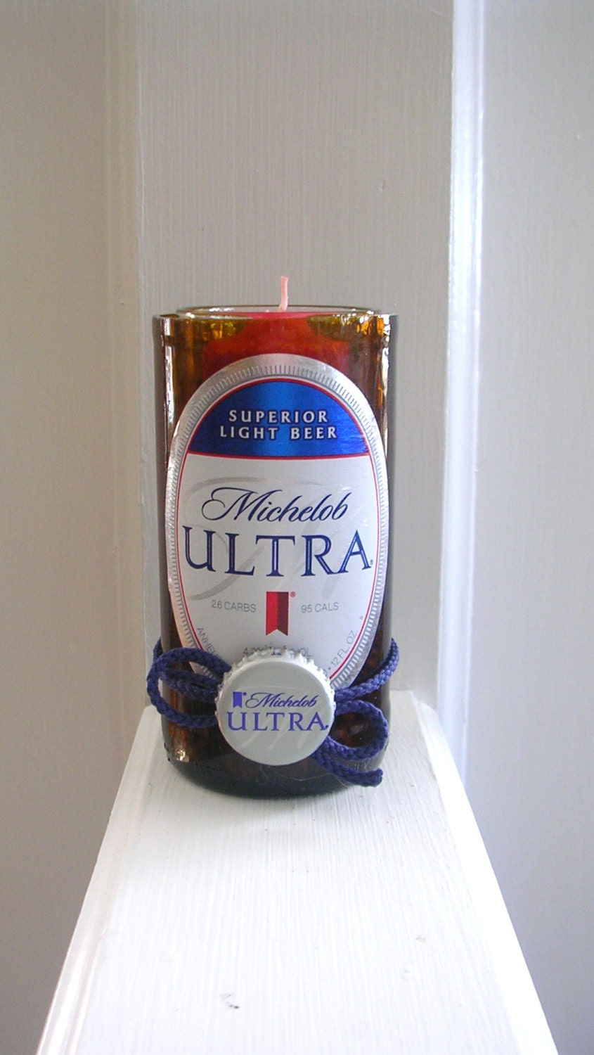 Michelob Ultra Beer Bottle Candle Holder/ Mens by MonikasBoutique