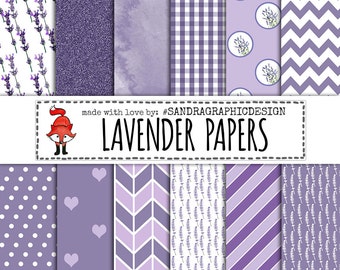Lavender digital paper: "LAVENDER PAPER" lilac purple digital paper, chevron, stripes, dots, gingham, watercolor, lavender patterns (1032)
