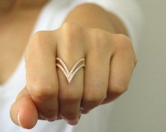 Double V Shaped Ring ~ Double V Ring ~ Thin Gold Ring ~ Curved Double Vogue V ring ~ Engagement Ring ~Mother's Day Gift