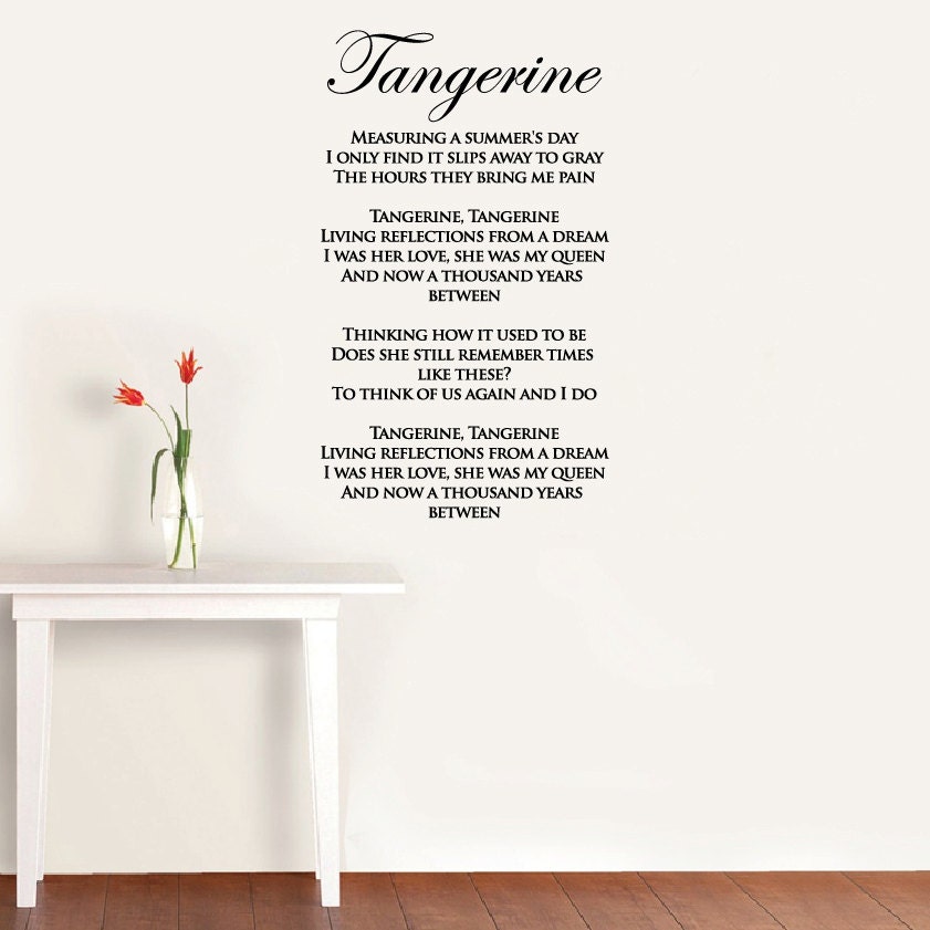 Wall Vinyl Decal Tangerine song lyrics by Led