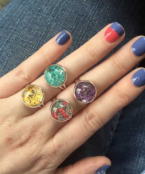 Flower Adjustable Ring Resin Dome Cabochon Ring by CraftsByFalcon