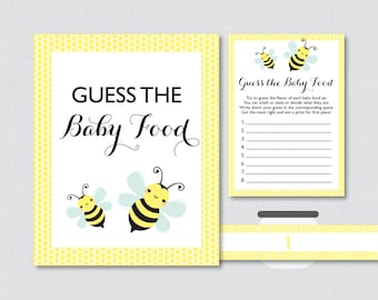 Bumble Bee Baby Shower Game Guess the Baby Food Activity in Yellow - Printable Baby Shower Baby Food Game, Baby Food Activity - 0021