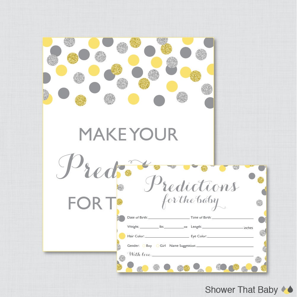 favorite statistic color Gray Shower Prediction Cards Baby Instant and Yellow