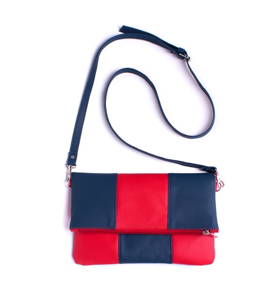 Red Navy Blue foldover bag Red blue crossbody bag Folded