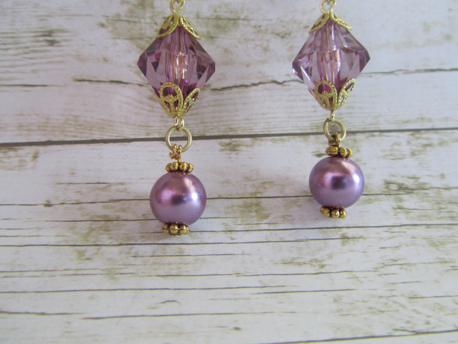 Purple Pearl Earrings Purple Earrings by BrownBeaverBeadery