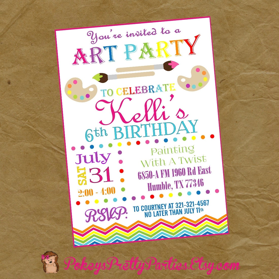 Paint Birthday Party Invitation by PokeysPrettyParties on Etsy