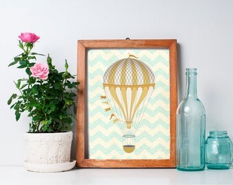 75% OFF SALE - Hot Air Balloon Decor - 8x10 Nursery Art, Hot Air Balloon Print, Home Decor, Nursery Decor, Printable Art, Wall Art