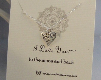 I Love You To The Moon And Back,Moon,Necklace,Woodland Necklace,Moon Necklace,Love Neckalce,Minimalist Necklace,Butterfly,Sterling Necklace