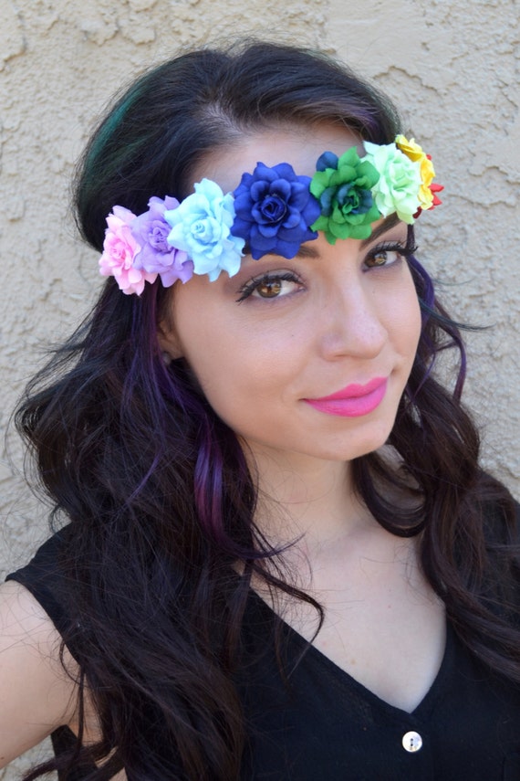 Flower Headband in Rainbow Colors Rainbow Rose Headband