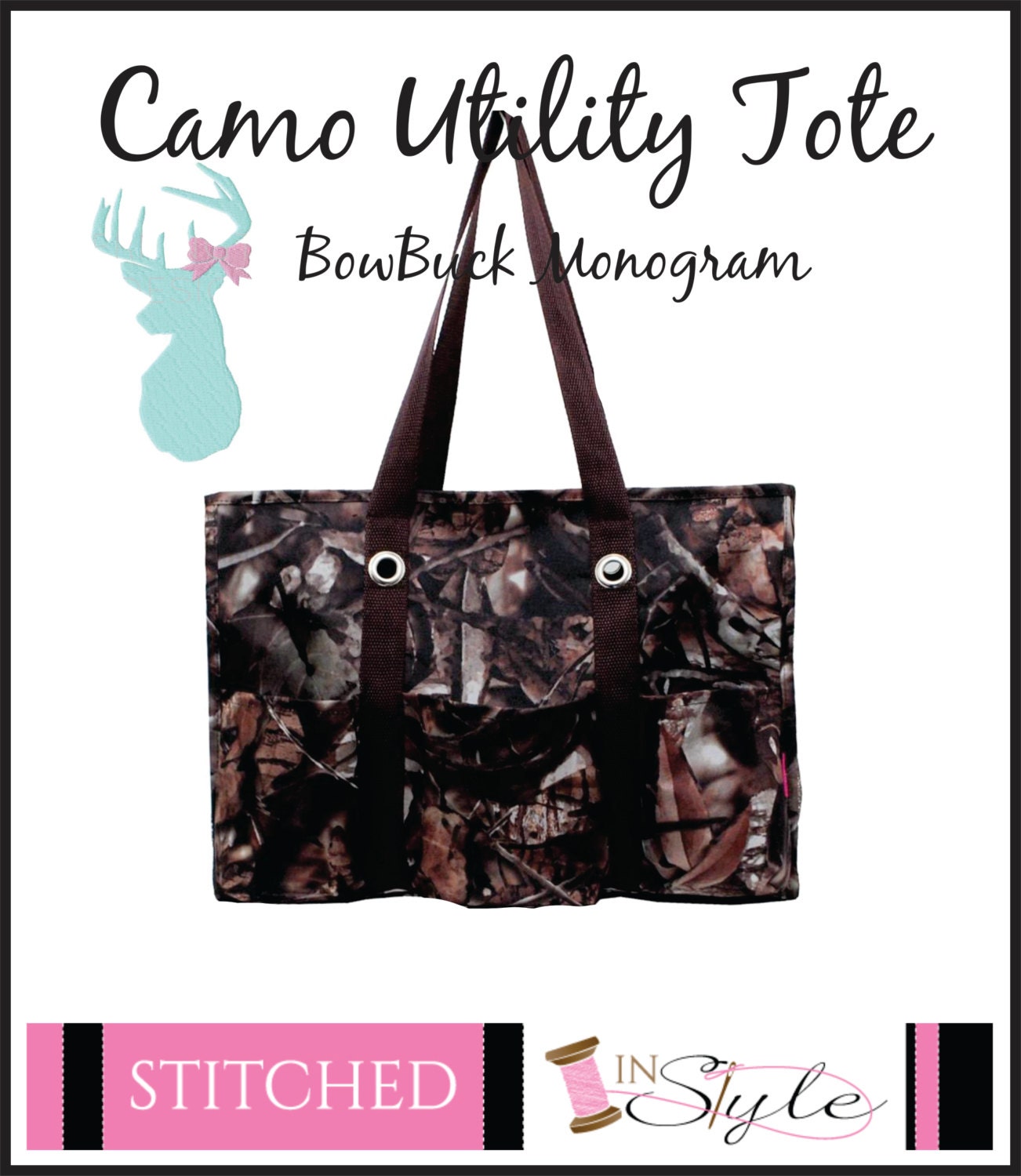 camo tote bag with stripe