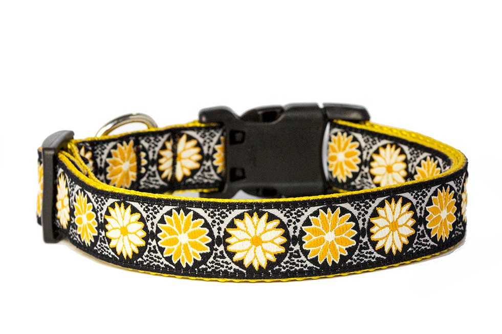 Yellow Floral Dog Collar /Golden Dog Collar / by DizzyDogCollars