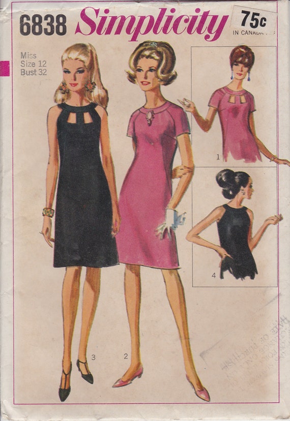 60s Cut Out Dress Sewing Pattern 1960s Shift A Line Dress