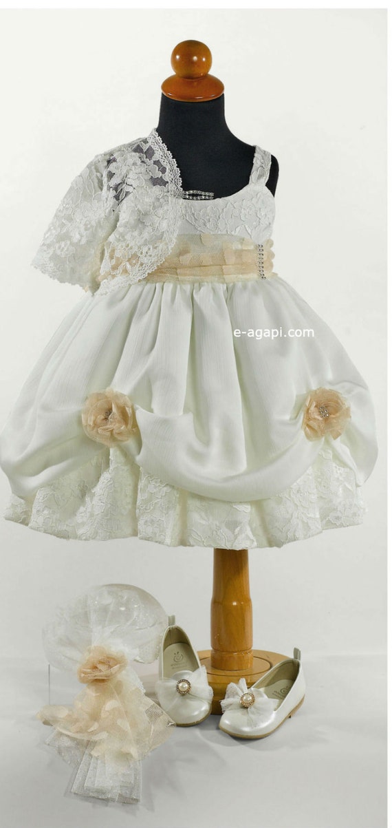 3pc Couture baby dress Wedding white / beige elegant lace