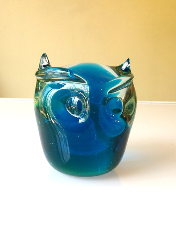 blue glass owl figurine