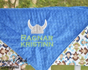Personalized Baby Blanket, Minky Blanket, Personalized Name Blanket,Viking Applique Blanket,Viking Blanket, Choose colors, Choose your size.