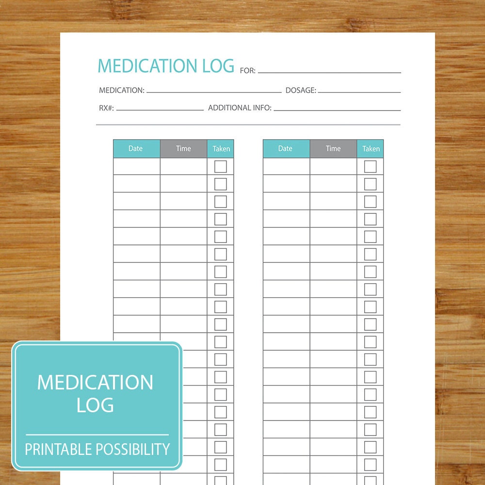 Medication Log Printable Page to track medication dosage