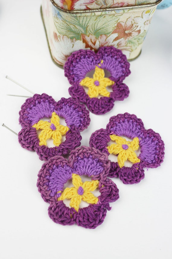 Crochet Pansy 4pk Crochet Flower Crochet Appliques Pansies
