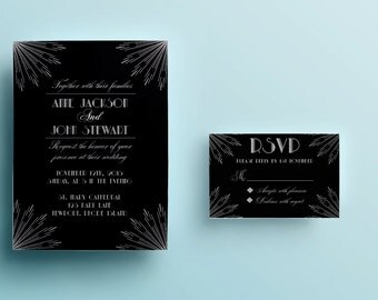 Printable wedding invitation template art deco wedding invitation design silver gatsby invitation template elegant wedding invitation 1920s