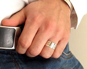Personalized Sterling Silver Ring for Men - Custom Engraved Mens Band - Message ring Mens Rings - Mens wide band Ring Personalized Rings