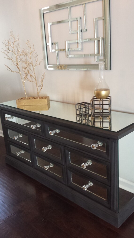Items similar to Mirrored Dresser Graphite with Trim, Classic 7 drawer