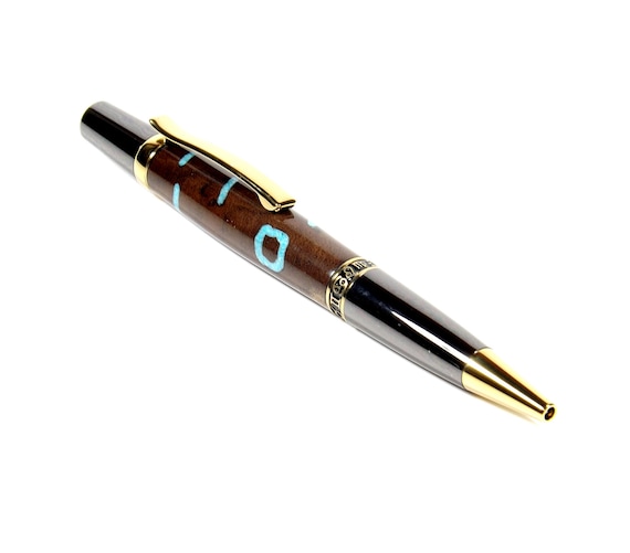 Wood Ball Point Pen Hand Turned Wood Pen Turquoise Inlay