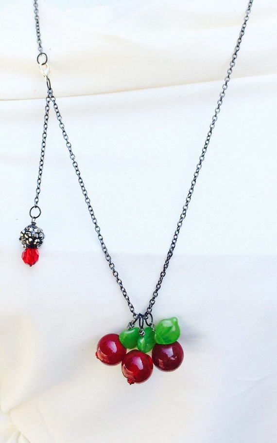 Rockabilly necklace red cherry necklace summer jewelry