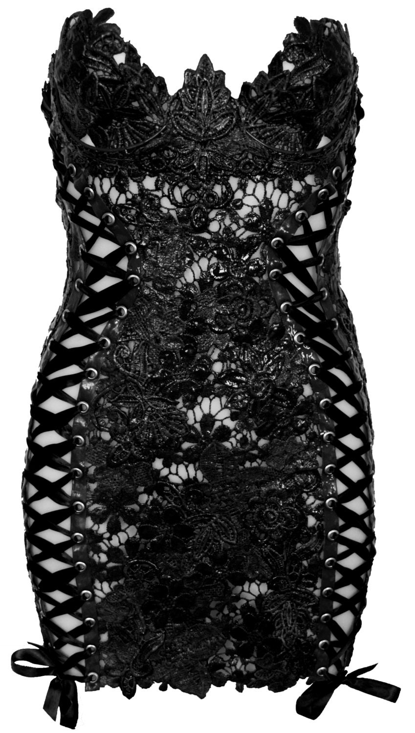 Latex Lace Black Corset Dress