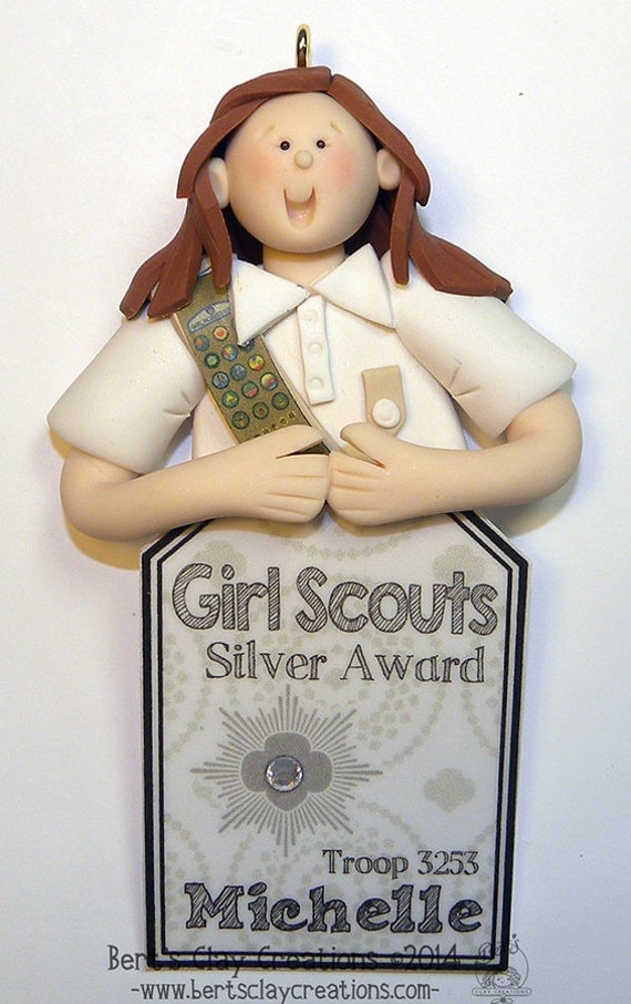 Girl Scout Silver Award Bust Ornament by BertsClayCreations