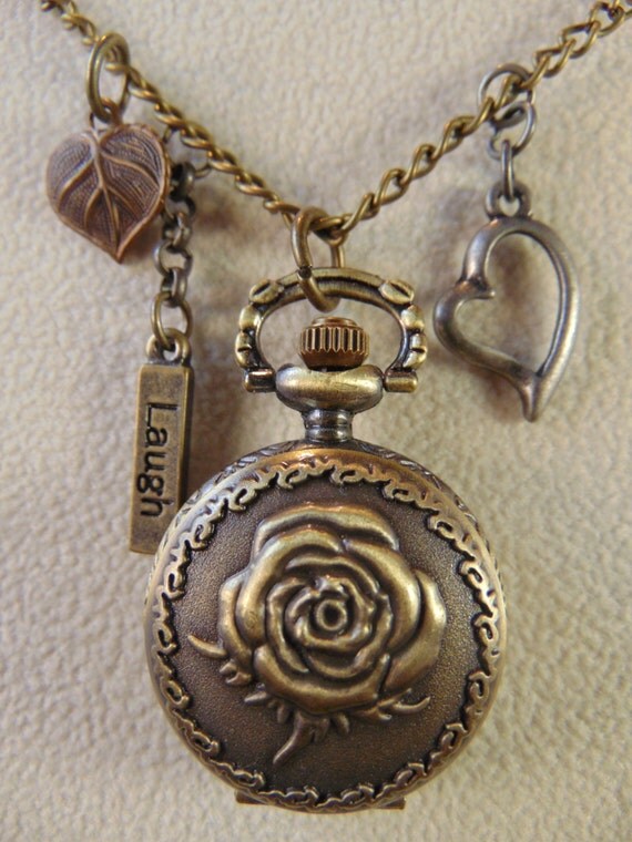 Vintage Rose Pocket Watch Necklaces