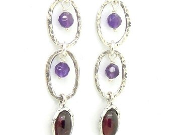 Amethyst and garnet chandelier silver earrings