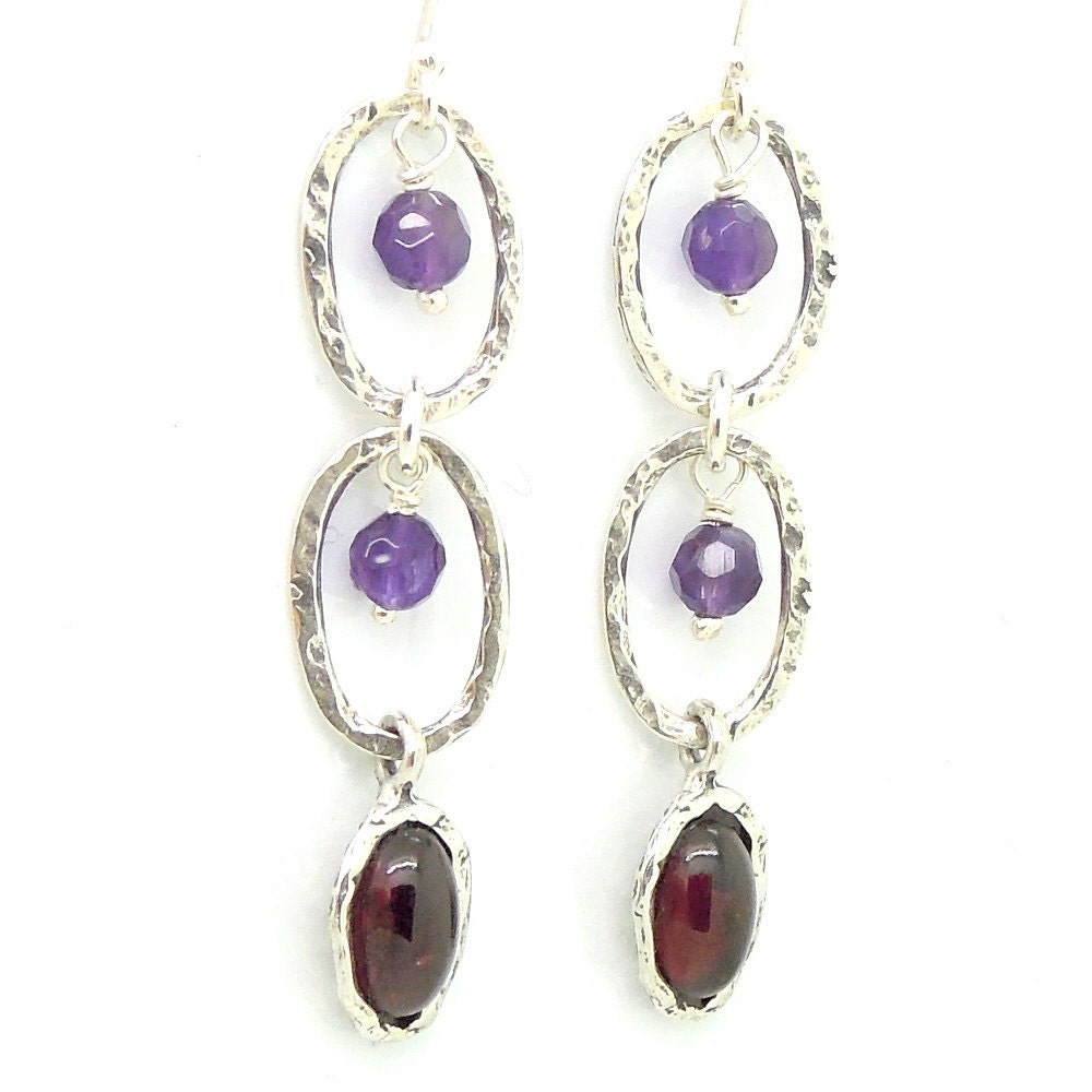 Amethyst and chandelier silver earrings