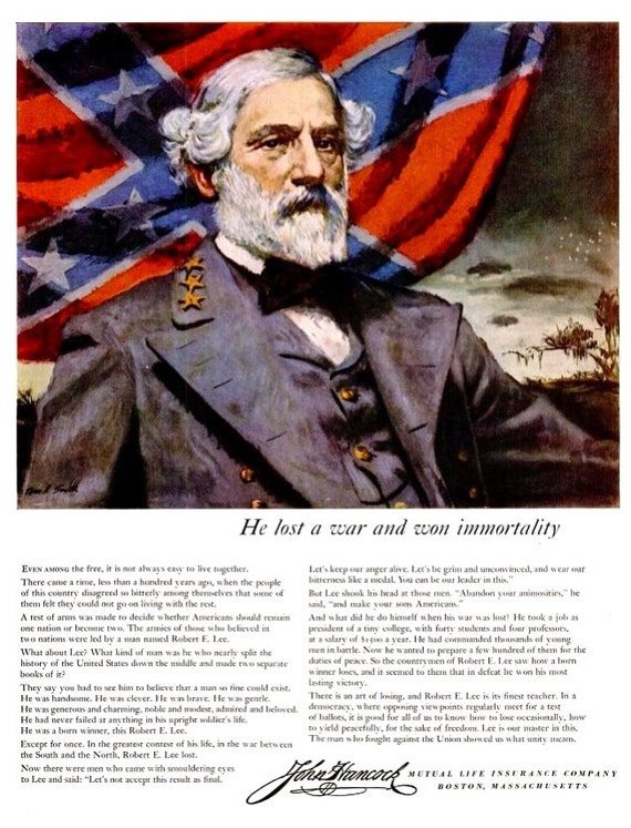 1953 Robert E. Lee Confederate Flag Advertisement Mutual Life