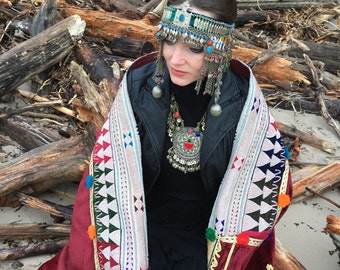 Large Ethnic Tribal Necklace Red Kuchi Disk Large Tribal Necklace Statement Tribal Necklace Red Gypsy Necklace Tribal Jewelry Gypsy Jewelry