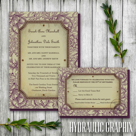 Antique Wedding Invitation Set, Nature Invitation Printable, Rustic Wedding Set, Earthy Invitation, Vintage Floral Invite, Outdoor Wedding Il_570xn