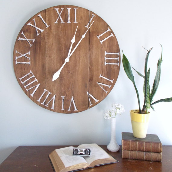 31.75 Dark Barn Wood Wide Plank Clock Made Of Ohio by RustyLantern