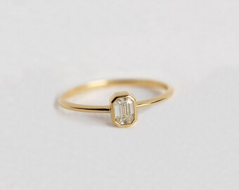 Emerald Cut Diamond Ring, Emerald Cut Engagement Ring, 18k Solid Gold