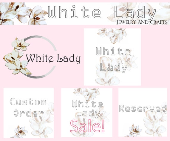 Etsy branding package romantic white flowers, banner+logo+4 avatars ...