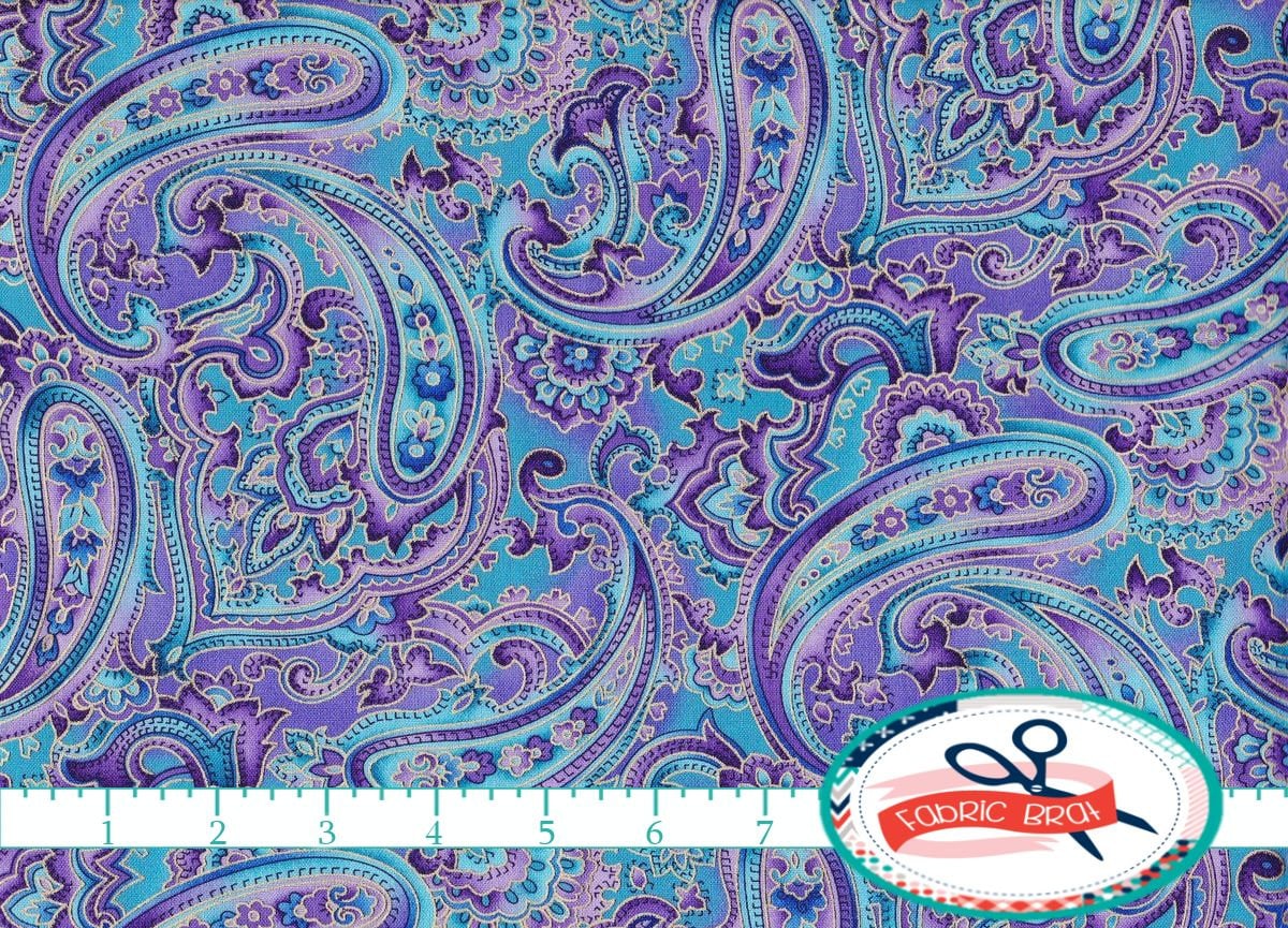 Teal & Purple PAISLEY Fabric by the Yard Fat Quarter by FabricBrat