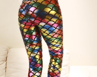 GLAMOROUS COLORFUL MERMAID Leggings/ Gorgeous Club Pants/ Sexy Pants Bottoms/ Shiny Metallic Leggings / Stretchy Tights /Dance clothes dfb24