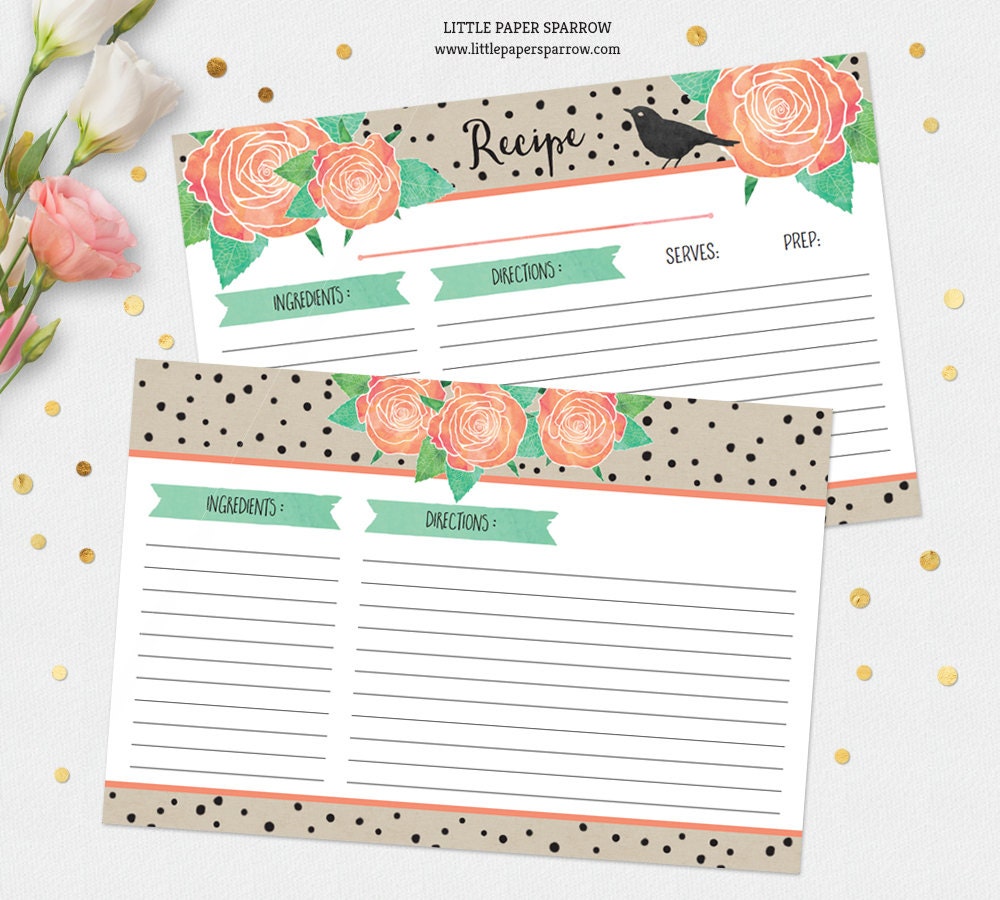 Template For Recipe Card Dividers printable recipe card template dividers watercolor roses Template For Recipe Card Dividers printable recipe card template dividers watercolor roses
